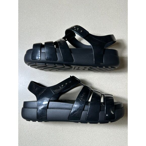 Crocs Splash Glossy Fisherman's Sandals Jellies NWOB Size 8 Black Discontinued - Picture 5 of 7